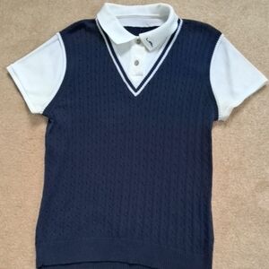 Ralph Lauren Navy and White Cable Knit Womens Top Size M